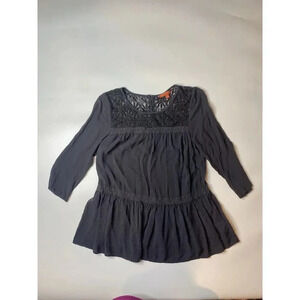 ModCloth Women’s Size XS 3/4 Sleeve Gray Lace Trim Blouse Lightweight Top